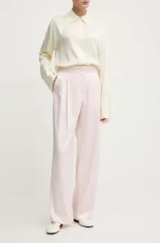 2NDDAY pantaloni 2ND Carter - Heavy Satin femei, culoarea roz, drept, high waist, 2244161279 imagine