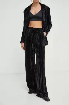 2NDDAY pantaloni de catifea culoarea negru, croiala dreapta, talie inalta imagine