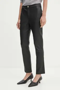2NDDAY pantaloni de piele 2ND Leya - Refined Stretch Le femei, culoarea negru, drept, high waist, 2000562673 imagine