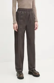 2NDDAY pantaloni de piele Jimone femei, culoarea maro, drept, high waist, 2251561672 imagine