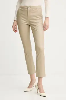 2NDDAY pantaloni de piele Leya femei, culoarea bej, mulata, high waist, 2252562673 imagine