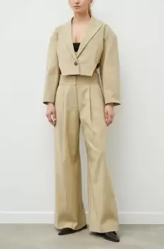 2NDDAY pantaloni femei, culoarea bej, lat, high waist imagine