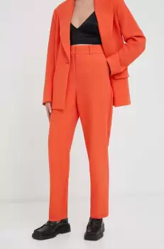 2NDDAY pantaloni femei, culoarea portocaliu, drept, high waist imagine