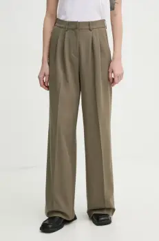 2NDDAY pantaloni Mille femei, culoarea verde, lat, high waist, 2252162151 imagine