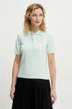 2NDDAY tricou polo din amestec de lana Jean femei, culoarea turcoaz, 2252348408 imagine