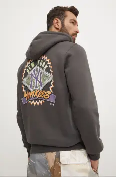 47 brand bluza MLB New York Yankees barbati, culoarea gri, cu gluga, cu imprimeu, BB017PMDDFH634144GH imagine