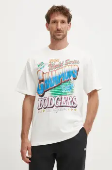 47 brand tricou din bumbac MLB Los Angeles Dodgers barbati, culoarea bej, cu imprimeu, BU012TMYIHQ632869SS imagine