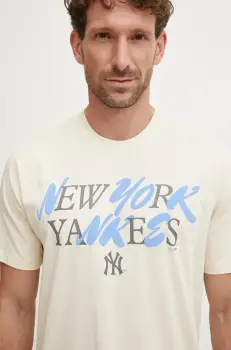 47 brand tricou din bumbac MLB New York Yankees barbati, culoarea bej, cu imprimeu, BB017TEPUFF636101Y0 imagine