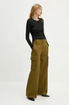 A.L.C. pantaloni de bumbac culoarea verde, lat, high waist, 2PANT01041 imagine