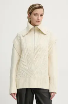 A.L.C. pulover de lana Callie femei, culoarea bej, calduros, cu guler, 7SWPO01031 imagine