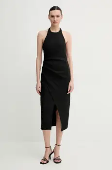 A.L.C. rochie din in Sylvie culoarea negru, midi, mulata, 6CDRS02368 imagine