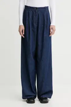 A.P.C. pantaloni de bumbac PANTALON GINNY culoarea bleumarin, lat, high waist, COHMJ.F08510 imagine