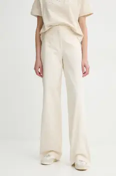A.P.C. pantaloni de bumbac pantalon margaret femei, culoarea bej, lat, high waist, COHFU.F08476 imagine