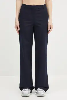 A.P.C. pantaloni de bumbac pantalon margaret femei, culoarea bleumarin, lat, high waist, COHFU.F08476 imagine