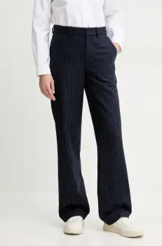 A.P.C. pantaloni de lana pantalon jane femei, culoarea albastru marin, drept, high waist, WOARO.F08467 imagine