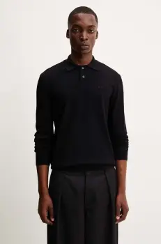 A.P.C. pulover de lana polo jacob logo barbati, culoarea negru, light, WVAWM.H23324 imagine