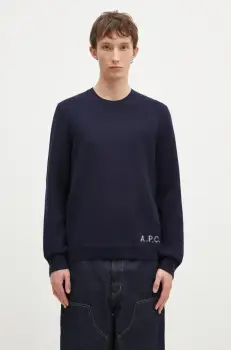 A.P.C. pulover de lana Pull Edward barbati, culoarea albastru marin, WVBDJ.H23059 imagine