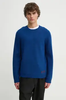 A.P.C. pulover de lana pull edward barbati, culoarea albastru marin, WVBDK.H23059 imagine