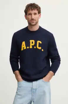 A.P.C. pulover de lana pull joshua barbati, culoarea albastru marin, WVBDK.M23365 imagine