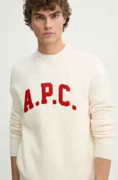 A.P.C. pulover de lana pull joshua barbati, culoarea bej, WVBDK.M23365 imagine