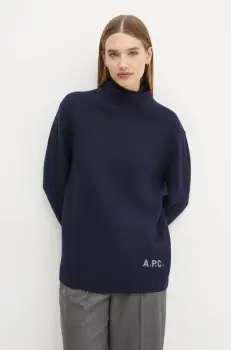A.P.C. pulover de lana pull walter culoarea albastru marin, cu guler, WVBDJ.M23248 imagine
