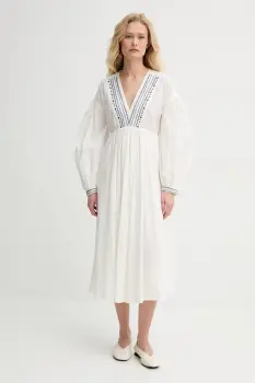 A.P.C. rochie din bumbac robe anni culoarea bej, midi, evazata, COHHH.F35203 imagine