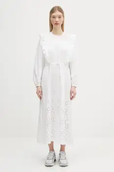 A.P.C. rochie din bumbac Robe Ginger culoarea alb, midi, evazata, COHFF.F35154 imagine