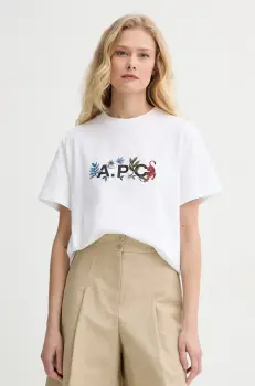 A.P.C. tricou din bumbac t-shirt auguste - GOTS femei, culoarea alb, COBQX.M26497 imagine