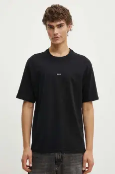 A.P.C. tricou din bumbac t-shirt boxy micro logo GOTS barbati, culoarea negru, neted, COHBW.H26386 imagine