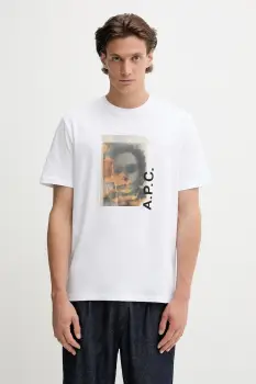 A.P.C. tricou din bumbac t-shirt jean portrait - gots culoarea alb, cu imprimeu, COGYK.M26549 imagine