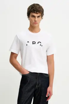 A.P.C. tricou din bumbac T-SHIRT MANCHES COURTES TACHE BLANCHE culoarea alb, cu imprimeu, COHBM.M26458 imagine
