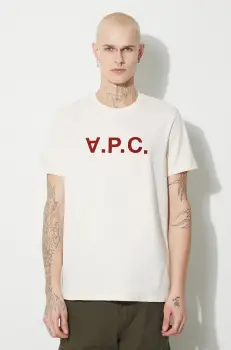 A.P.C. tricou din bumbac Vpc Kolor culoarea bej, cu imprimeu imagine