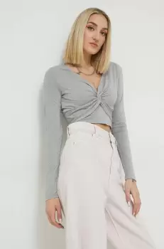 Abercrombie & Fitch bluza femei, culoarea gri, neted imagine