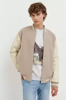 Abercrombie & Fitch geaca bomber barbati, culoarea bej, de tranzitie imagine