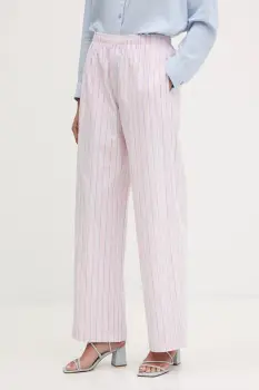 Abercrombie & Fitch pantaloni de bumbac culoarea roz, drept, high waist, KI156-5288 imagine