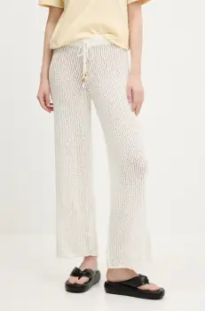 Abercrombie & Fitch pantaloni de bumbac femei, culoarea bej, drept, high waist, KI111-5033 imagine