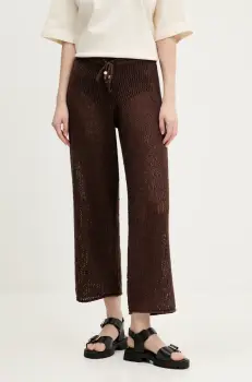 Abercrombie & Fitch pantaloni de bumbac femei, culoarea maro, lat, high waist, KI111-5032 imagine