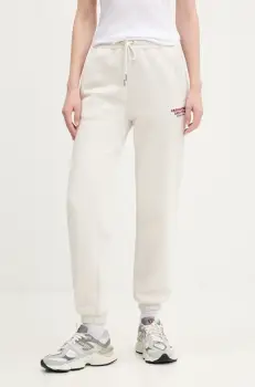 Abercrombie & Fitch pantaloni de trening femei, culoarea bej, cu imprimeu, KI147-5049 imagine