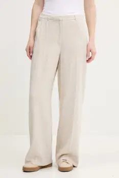 Abercrombie & Fitch pantaloni din in culoarea bej, lat, high waist, KI156-5071 imagine