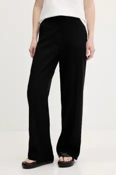 Abercrombie & Fitch pantaloni din in culoarea negru, lat, high waist, KI156-5178 imagine