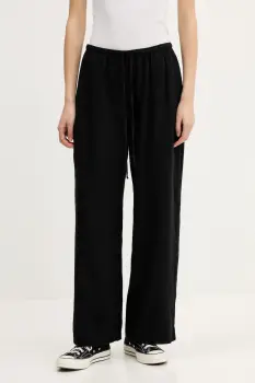 Abercrombie & Fitch pantaloni din in culoarea negru, lat, high waist, KI156-5199 imagine