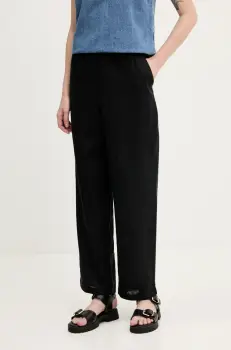Abercrombie & Fitch pantaloni din in femei, culoarea negru, drept, high waist, KI156-5137 imagine