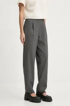 Abercrombie & Fitch pantaloni femei, culoarea gri, drept, high waist, KI156-4444 imagine