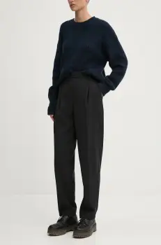 Abercrombie & Fitch pantaloni femei, culoarea negru, drept, high waist, KI156-4443 imagine