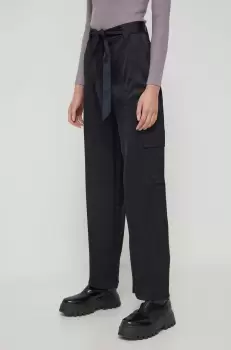 Abercrombie & Fitch pantaloni femei, culoarea negru, lat, high waist imagine