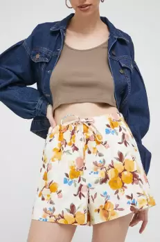 Abercrombie & Fitch pantaloni scurti din in culoarea galben, modelator, high waist imagine