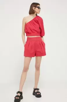 Abercrombie & Fitch pantaloni scurti din in culoarea roz, neted, high waist imagine