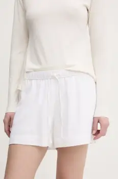 Abercrombie & Fitch pantaloni scurti din in femei, culoarea alb, uni, high waist, KI149-5187 imagine