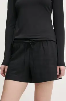 Abercrombie & Fitch pantaloni scurti din in femei, culoarea negru, uni, high waist, KI149-5186 imagine