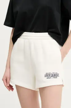Abercrombie & Fitch pantaloni scurti femei, culoarea bej, cu imprimeu, high waist, KI186-5045 imagine